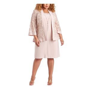 R&M RICHARDS WOMAN Womens Pink 3/4 Sleeve Open Front Cocktail Cardigan Plus 16W